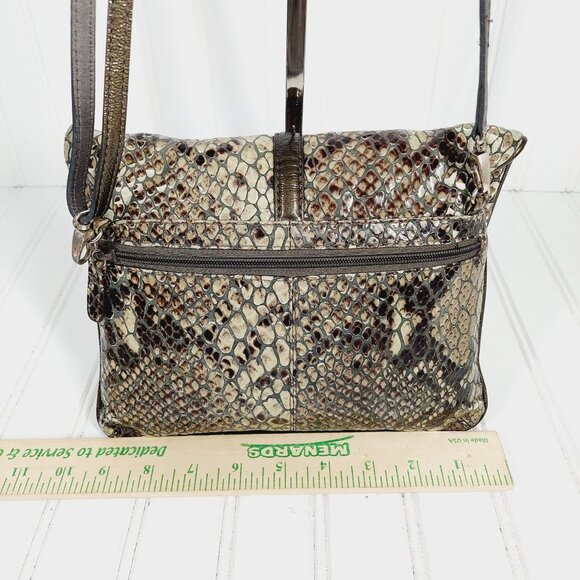 BRIGHTON Tan, Brown, Snake Skin Print SMALL Crossbody-Organizer Bag 0175 - Picture 6 of 12